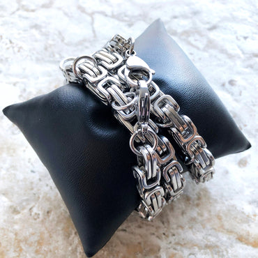 Fitbit Versa 2 3 4 Sense 2 Handmade Bracelet Band Byzantine Chain 8mm Triple Around Wrist Style Tarnish Resistant Silver Stainless Steel