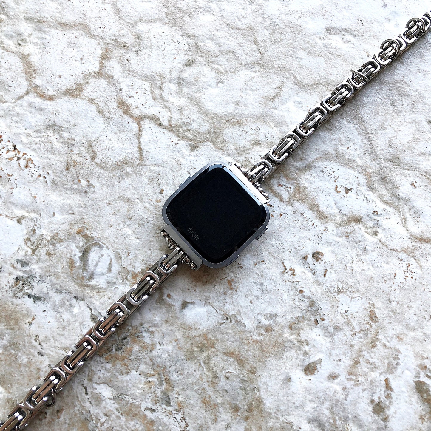Fitbit Versa 2 3 4 Sense 2 Handmade Bracelet Band Byzantine Chain 8mm Triple Around Wrist Style Tarnish Resistant Silver Stainless Steel