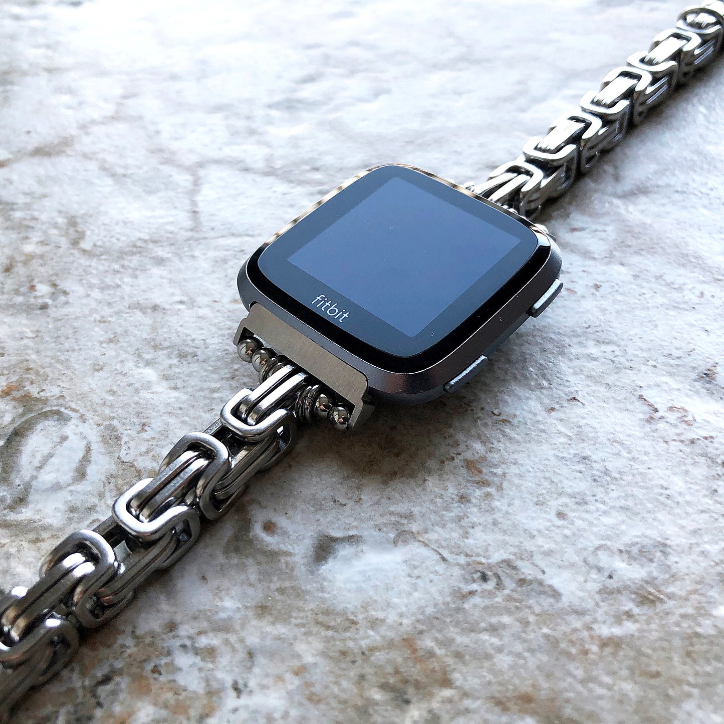 Fitbit Versa 2 3 4 Sense 2 Handmade Bracelet Band Byzantine Chain 8mm Triple Around Wrist Style Tarnish Resistant Silver Stainless Steel