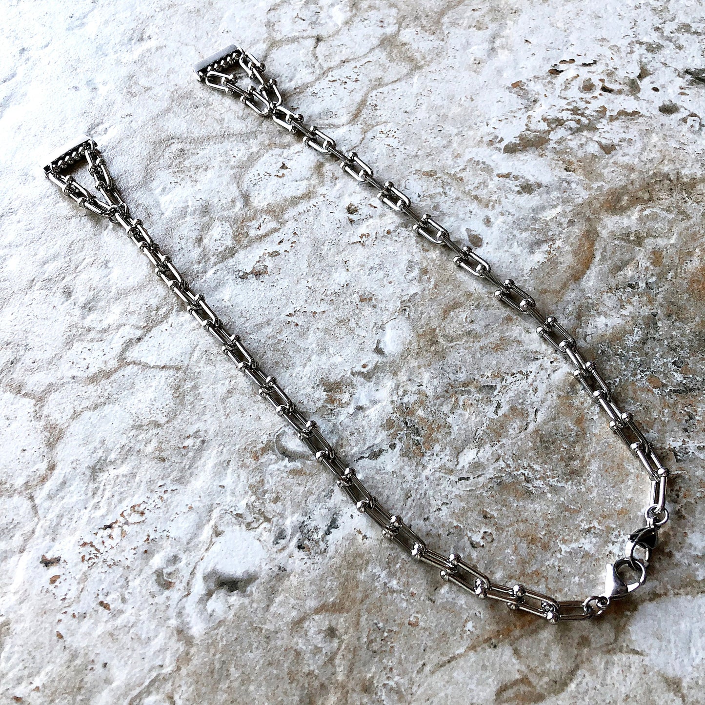 Fitbit Versa 2 3 4 Sense 2 Handmade Bracelet Band U Shaped Chain Triple Around Wrist Style Tarnish Resistant Silver Color Stainless Steel