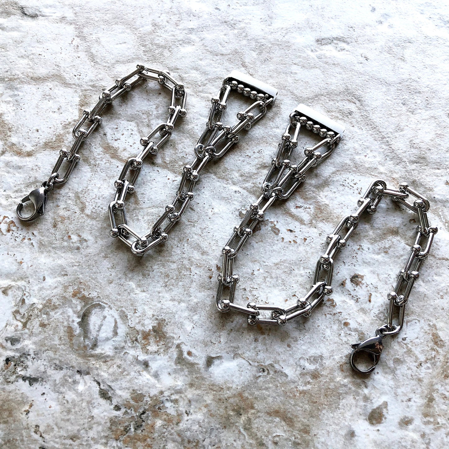 Fitbit Versa 2 3 4 Sense 2 Handmade Bracelet Band U Shaped Chain Triple Around Wrist Style Tarnish Resistant Silver Color Stainless Steel
