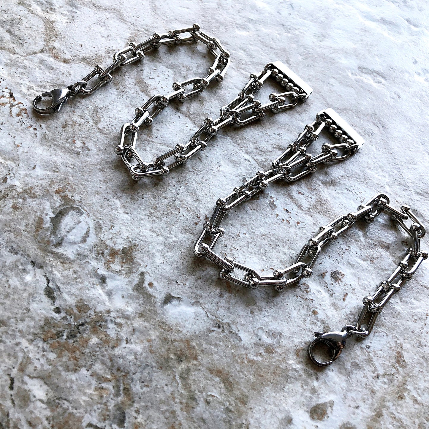 Fitbit Versa 2 3 4 Sense 2 Handmade Bracelet Band U Shaped Chain Triple Around Wrist Style Tarnish Resistant Silver Color Stainless Steel