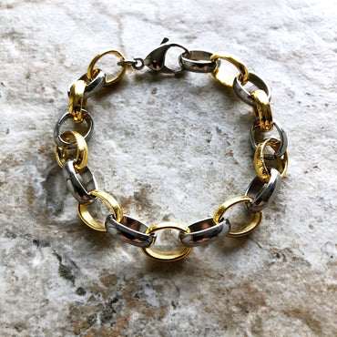 10mm Width Gold and Silver Shiny Stainless Steel Chains Bracelet Elipse Links Customisable Size Unisex Jewelry Tarnish Resistant Very Strong