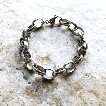 10mm Width Silver Shiny Color Stainless Steel Chains Bracelets Ellipse Links Customisable Size Unisex Jewelry Tarnish Resistant Very Strong