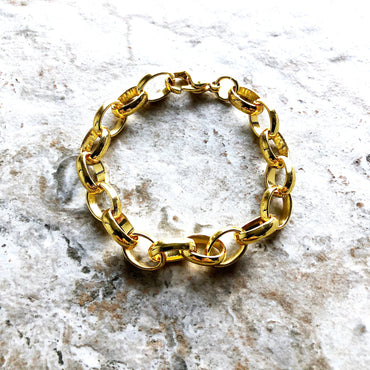 10mm Width Gold Shiny Color Stainless Steel Chains Bracelets Elipse Links Customisable Size Unisex Jewelry Tarnish Resistant Very Strong