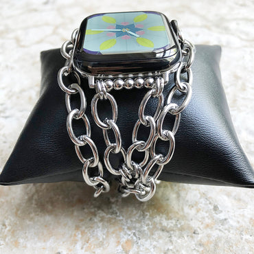 Apple Watch Band for Ultra 2 9 8 7 6 SE 5 4 3 2 1 Silver St Steel 38mm 40mm 41mm 42mm 44mm 45mm 49mm Bracelet Chain Link Handmade - N30