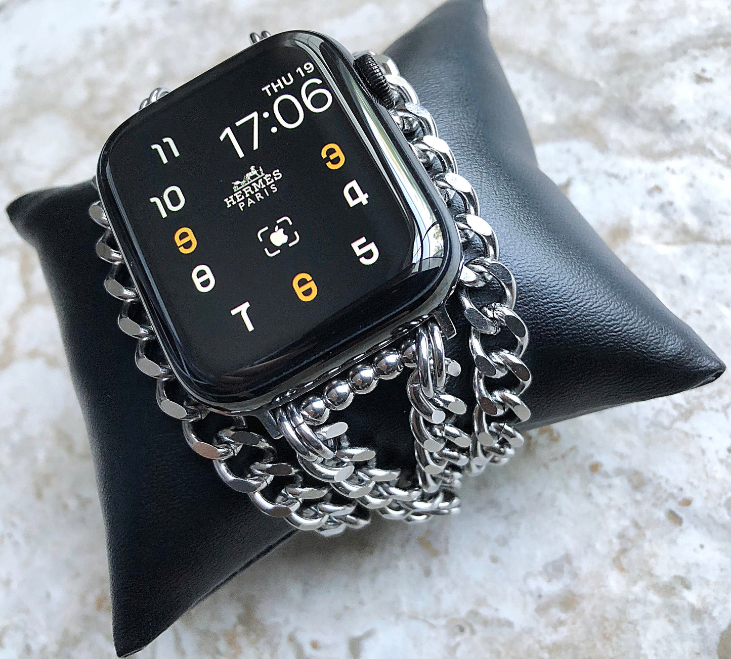 Apple Watch Band Bracelet Stainless Steel Chain Links for iWatch Ultra 2 49mm and 9 8 Series 41mm 45mm Silver Color Handmade Jewelry -N32