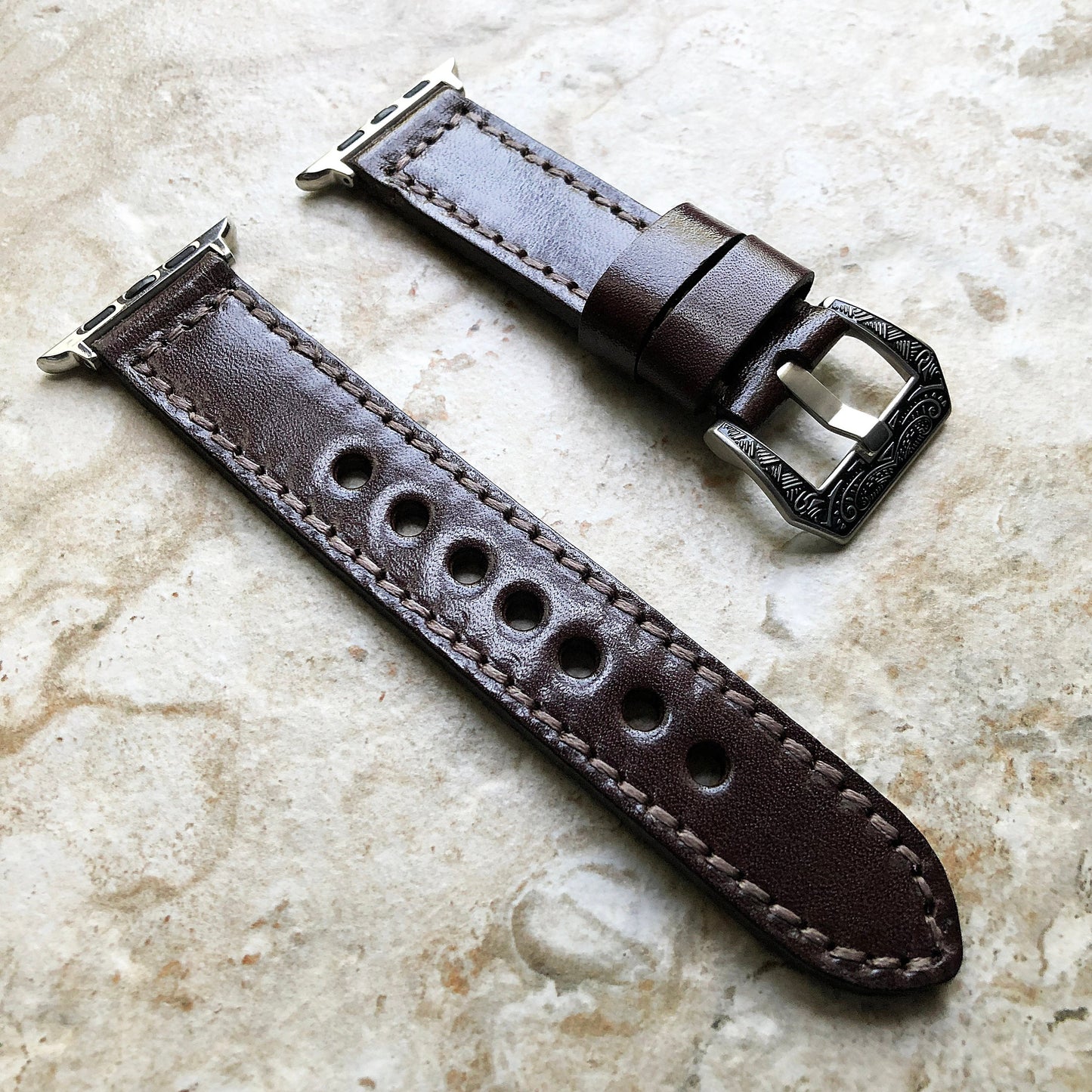 Apple Watch Brown Band for Ultra 2 and 9 8 Series iWatch 41mm 45mm 49mm Fully Stitched Handmade Thick Durable Leather Strap Bracelet