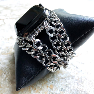 Apple Watch Band Bracelet Stainless Steel Chain Links for iWatch Ultra 2 49mm and 9 8 Series 41mm 45mm Silver Color Handmade Jewelry -N32