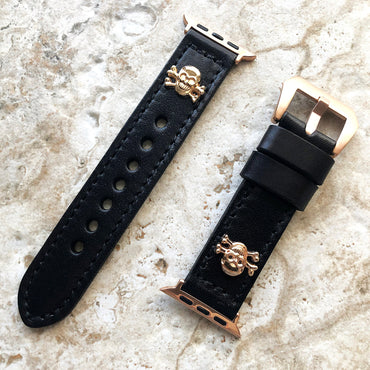 Apple Watch Band Black Leather Metal Rivets Skull Crossbones for Ultra 2 9 8 7 6 SE 5 4 3 2 1 iWatch 38 40 41 42mm 44mm 45mm 49mm Strap RGL