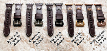 Apple Watch Band Brown Leather with Metal Rivets Skull Crossbones for Ultra 2 & 9 8 Series iWatch 41mm 45mm 49mm Handmade Bracelet Strap AL