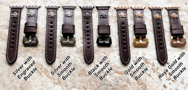 Apple Watch Band Brown Leather Metal Rivets Skull Crossbones for Ultra 2 and 9 8 Series iWatch 41mm 45mm 49mm Handmade Strap Bracelet RGL