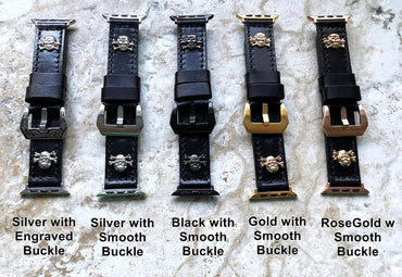 Apple Watch Bands Black Leather with Metal Rivets Skull Crossbones for Ultra 2 & 9 8 Series iWatch 41mm 45mm 49mm Handmade Bracelet Strap AL
