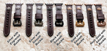 Apple Watch Band Brown Leather Metal Rivets Skull Crossbones for Ultra 2 and 9 8 Series iWatch 41mm 45mm 49mm Handmade Bracelet Strap SSM