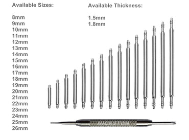 10 Stainless Steel Spring Bar Pins with Tool for Watch Band Buckle 8 9 10 11 12 13 14 15 16 17 18 19 20 21 22 23 24 25 26mm Lug Attachment
