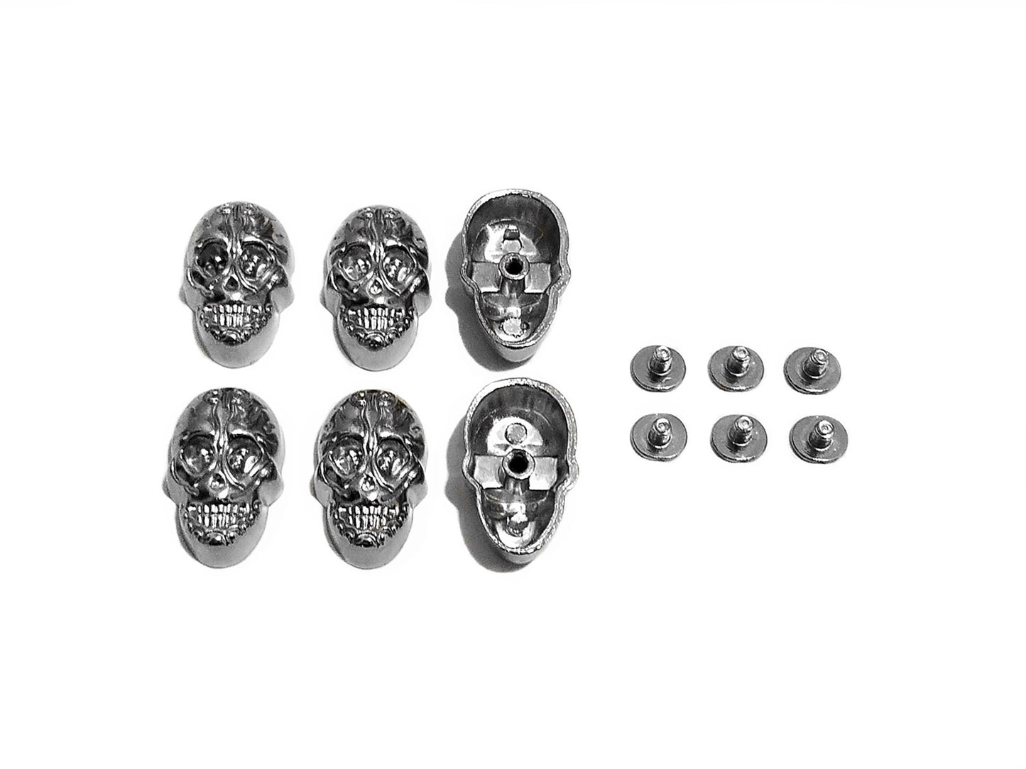 6pcs Stainless Steel Skulls with Screw Back Conchos Rivets for Crafting Leather Fabric Clothes Backpacks Bags Wallets Belts Hats Shoes