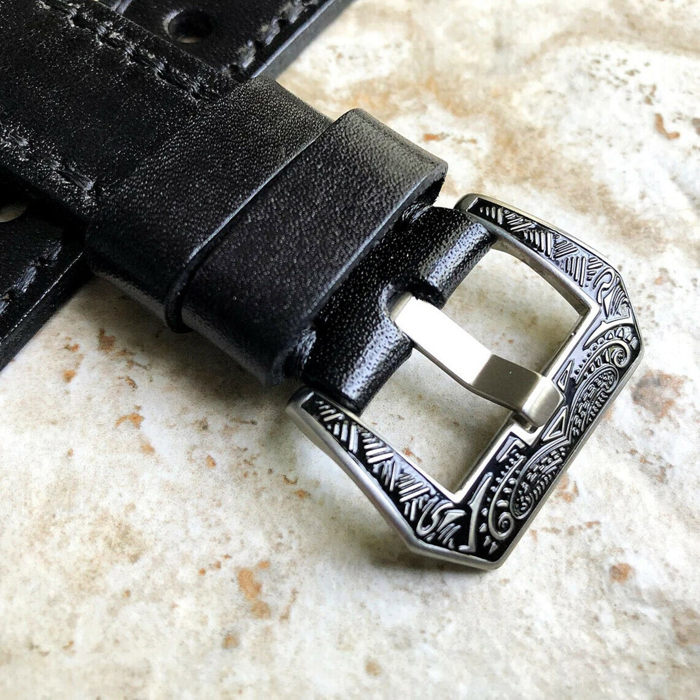Black Band 22mm 24mm 25mm Leather Handmade Strap Compatible with Apple Watch Ultra 2 9 8 7 SE 6 5 4 3 2 1 Fitbit Versa 2 3 4 Sense 2 Ionic