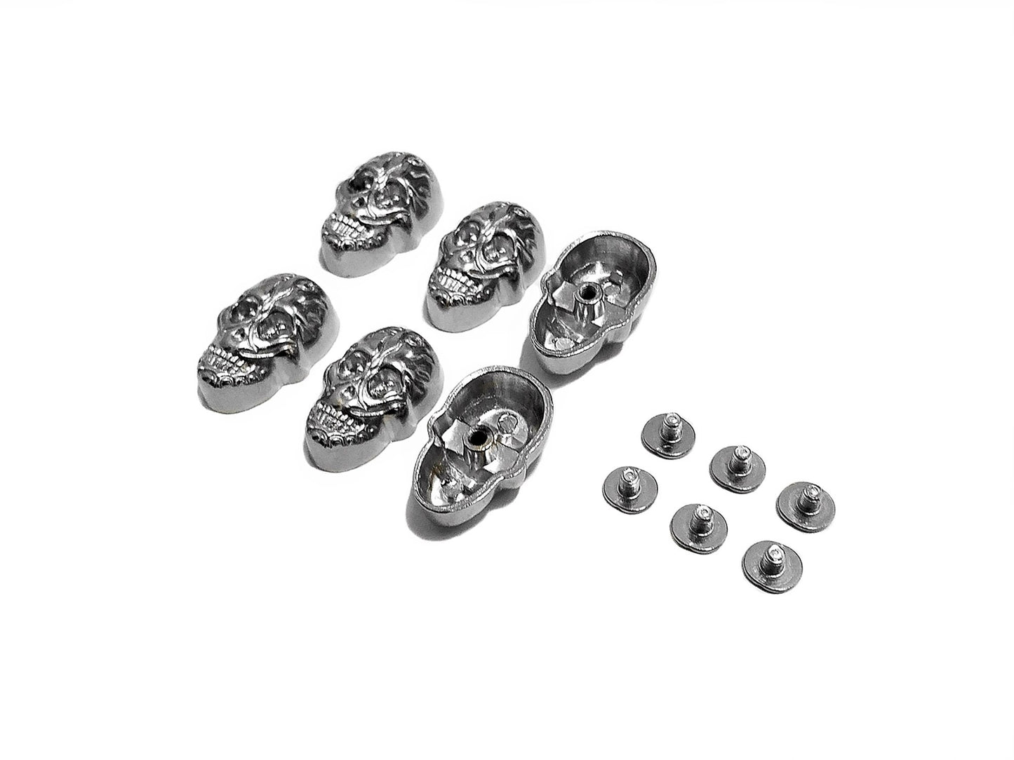 6pcs Stainless Steel Skulls with Screw Back Conchos Rivets for Crafting Leather Fabric Clothes Backpacks Bags Wallets Belts Hats Shoes