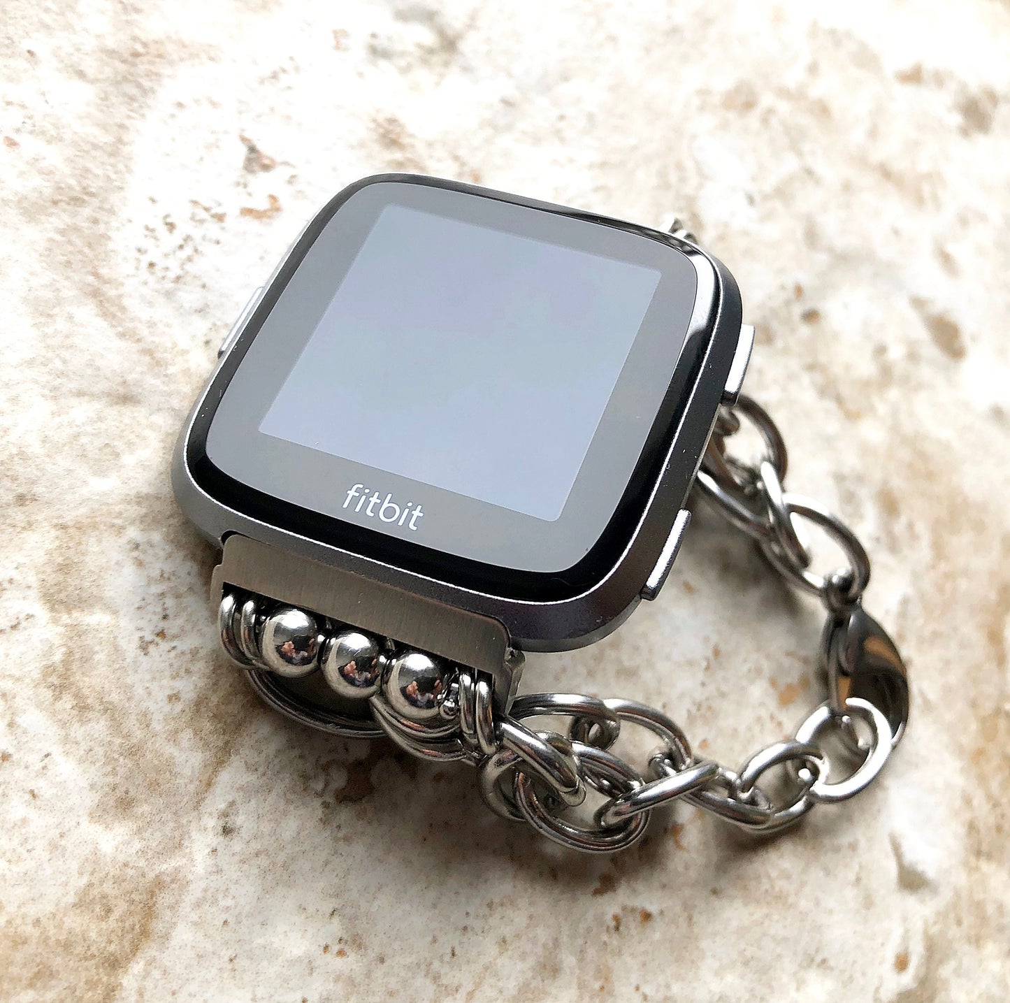 Fitbit Versa 2 3 4 Sense 2 Silver Color Stainless Steel Bracelet for Smartwatch Fitness Tracker Band Chain Links Handmade Jewelry New Unique