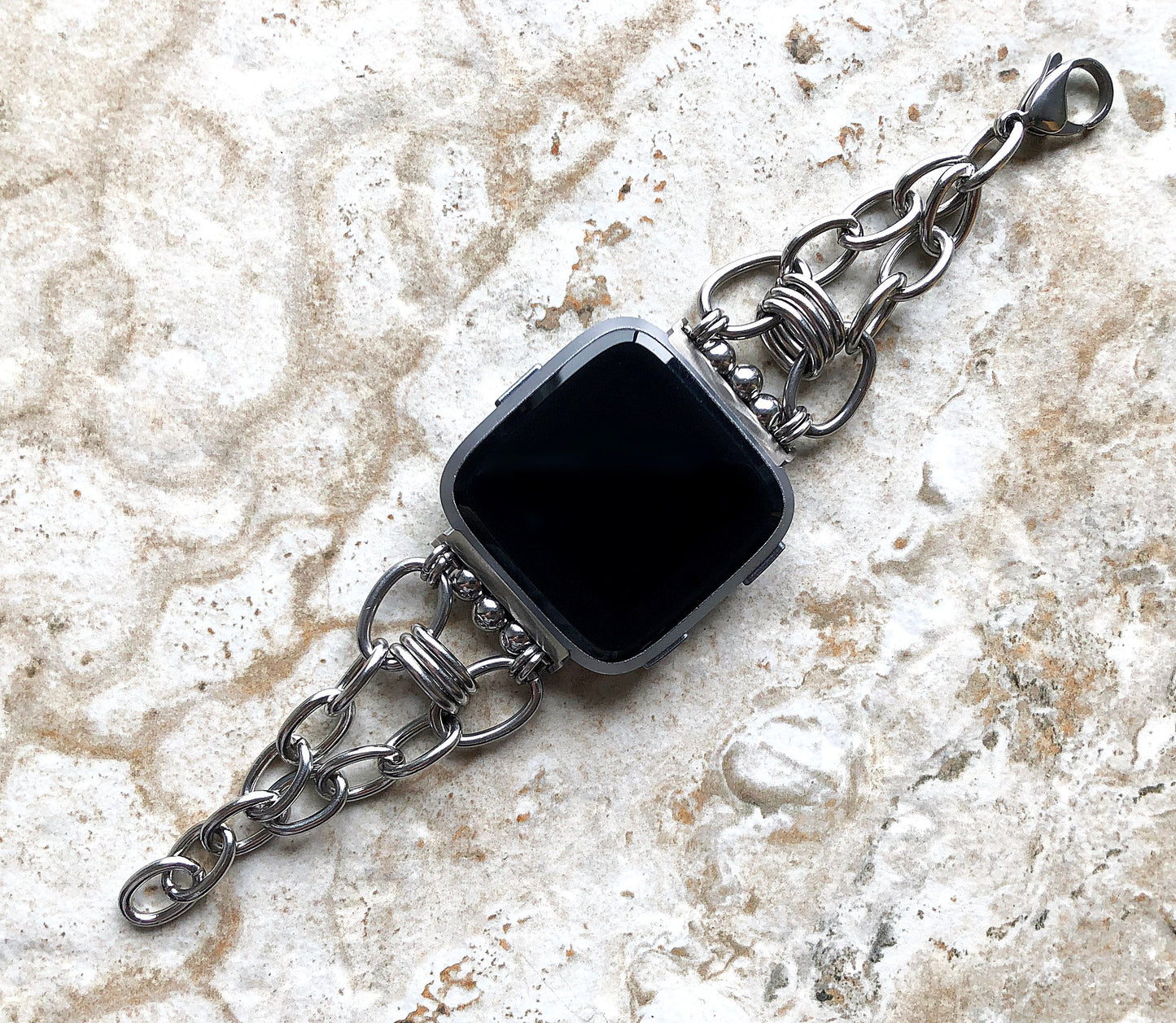 Fitbit Versa 2 3 4 Sense 2 Silver Color Stainless Steel Bracelet for Smartwatch Fitness Tracker Band Chain Links Handmade Jewelry New Unique