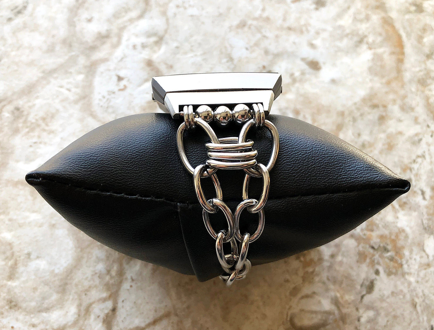 Fitbit Ionic Smartwatch Fitness Tracker Silver Color Adjustable Bracelet Band Stainless Steel Chain Links Handmade Unique Jewelry