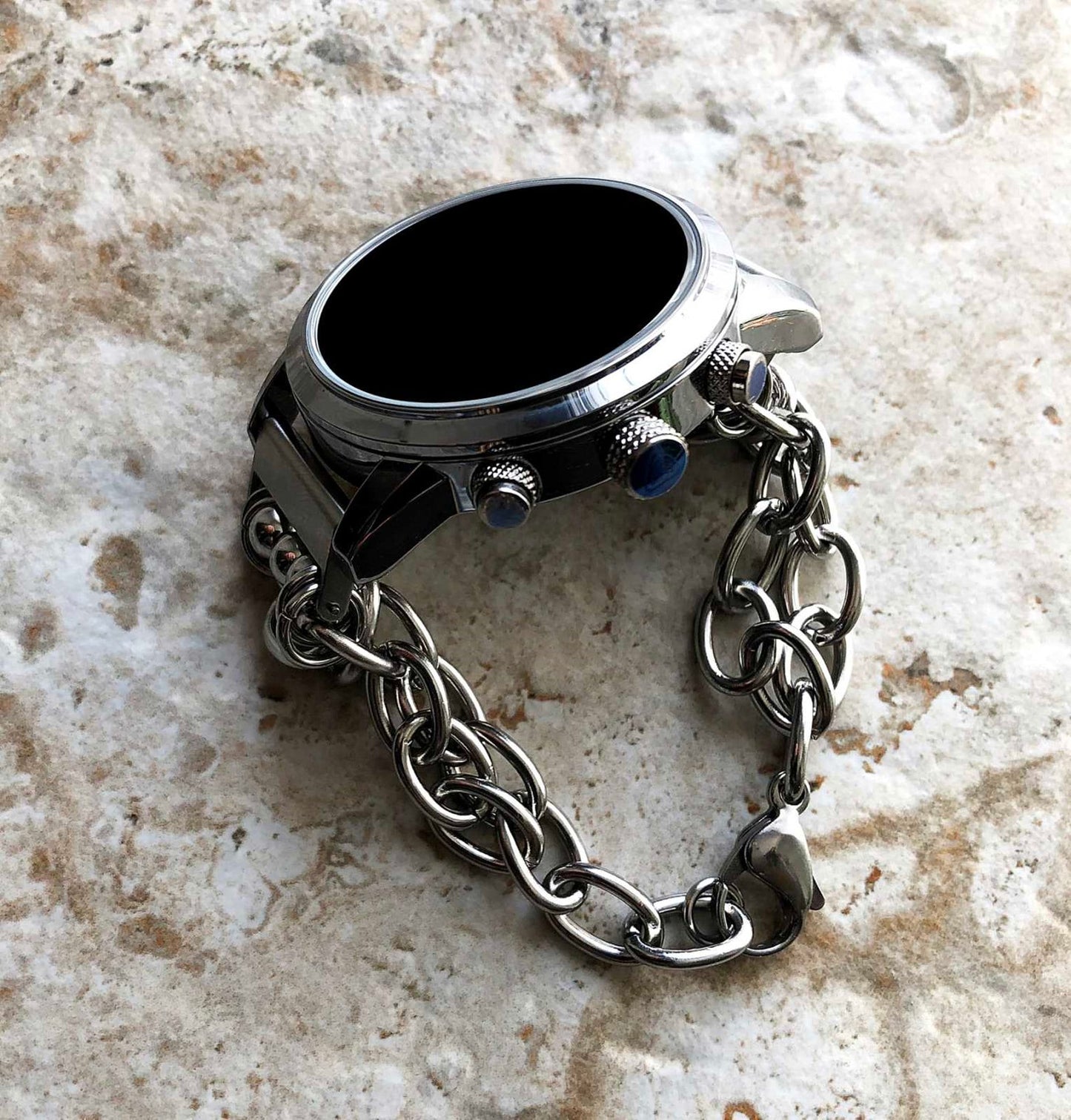 Samsung Watch 7 6 5 4 Classic Watch 3 Active2 40mm 41 42 43 44 45mm 46mm 47mm Silver Color Adjustable Bracelet Band St Steel Chain Link A20