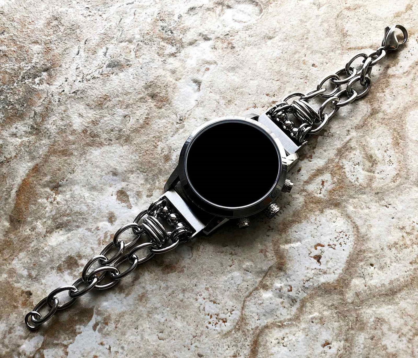 Samsung Galaxy Watch 3 45mm 46mm Gear S3 Frontier Classic Silver Color Adjustable Bracelet Band Stainless Steel Chain Links Handmade A22