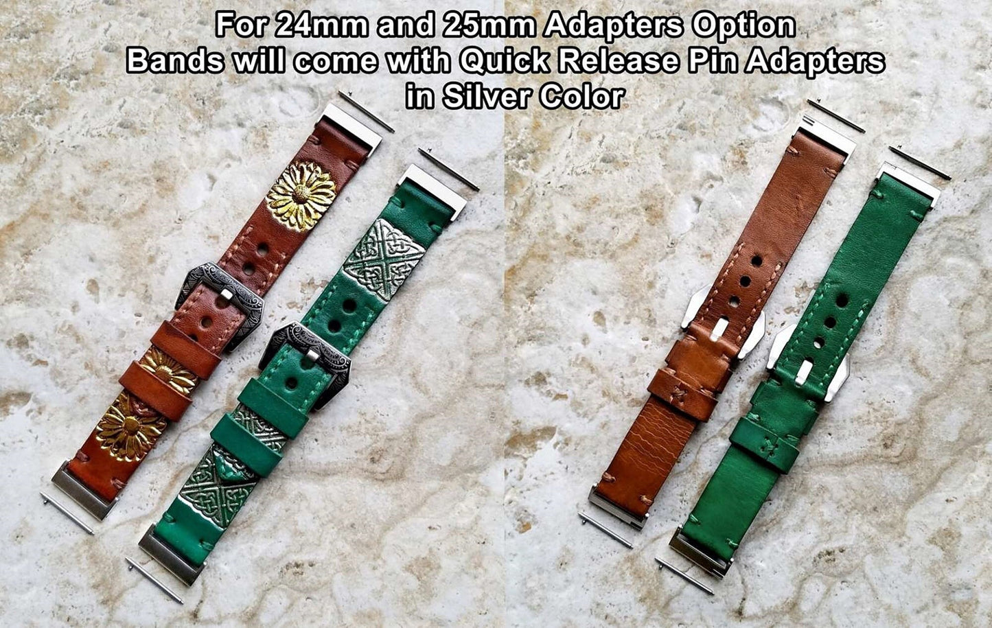 Four Pyramids Band 22mm 24mm 25mm Genuine Leather Compatible with Apple Watch Fitbit Versa 2 3 4 Sense 2 Ionic Strap Buckle Adapters New