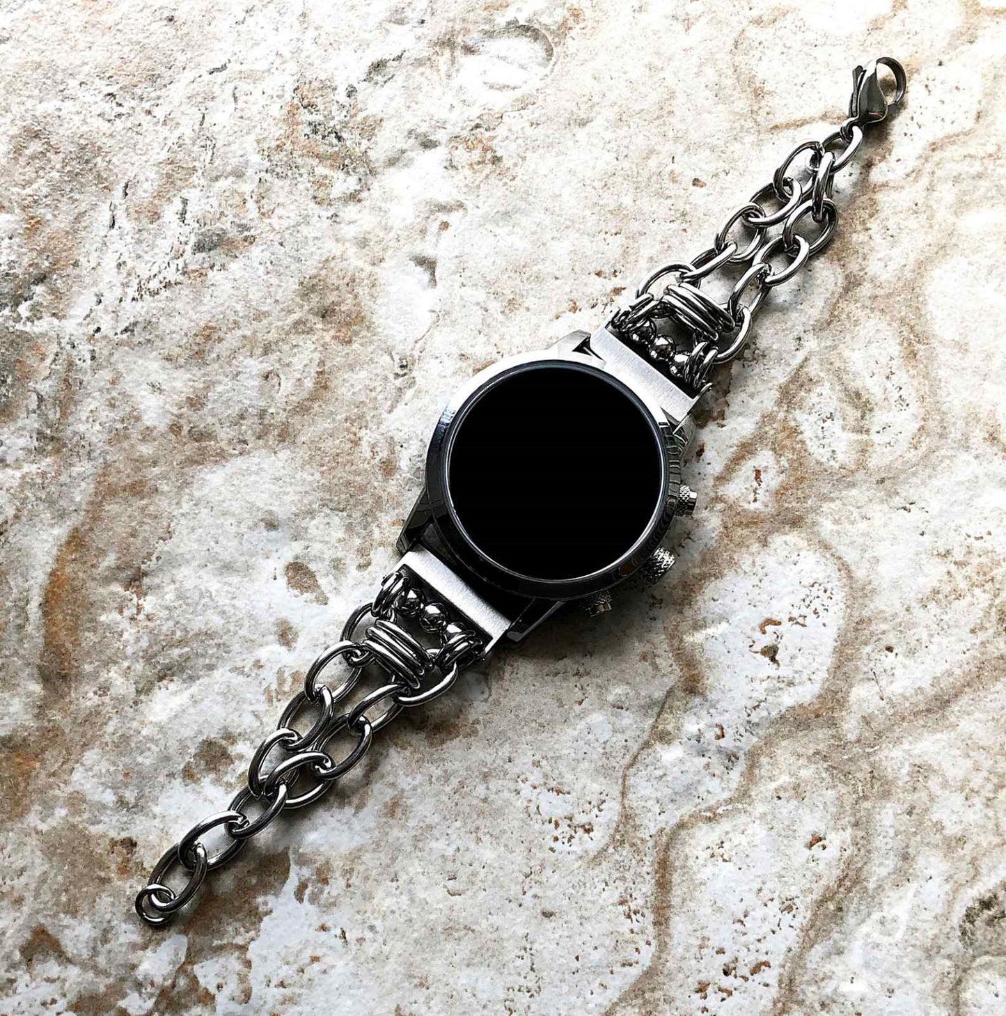 Samsung Galaxy Watch 3 45mm 46mm Gear S3 Frontier Classic Silver Color Adjustable Bracelet Band Stainless Steel Chain Links Handmade A22