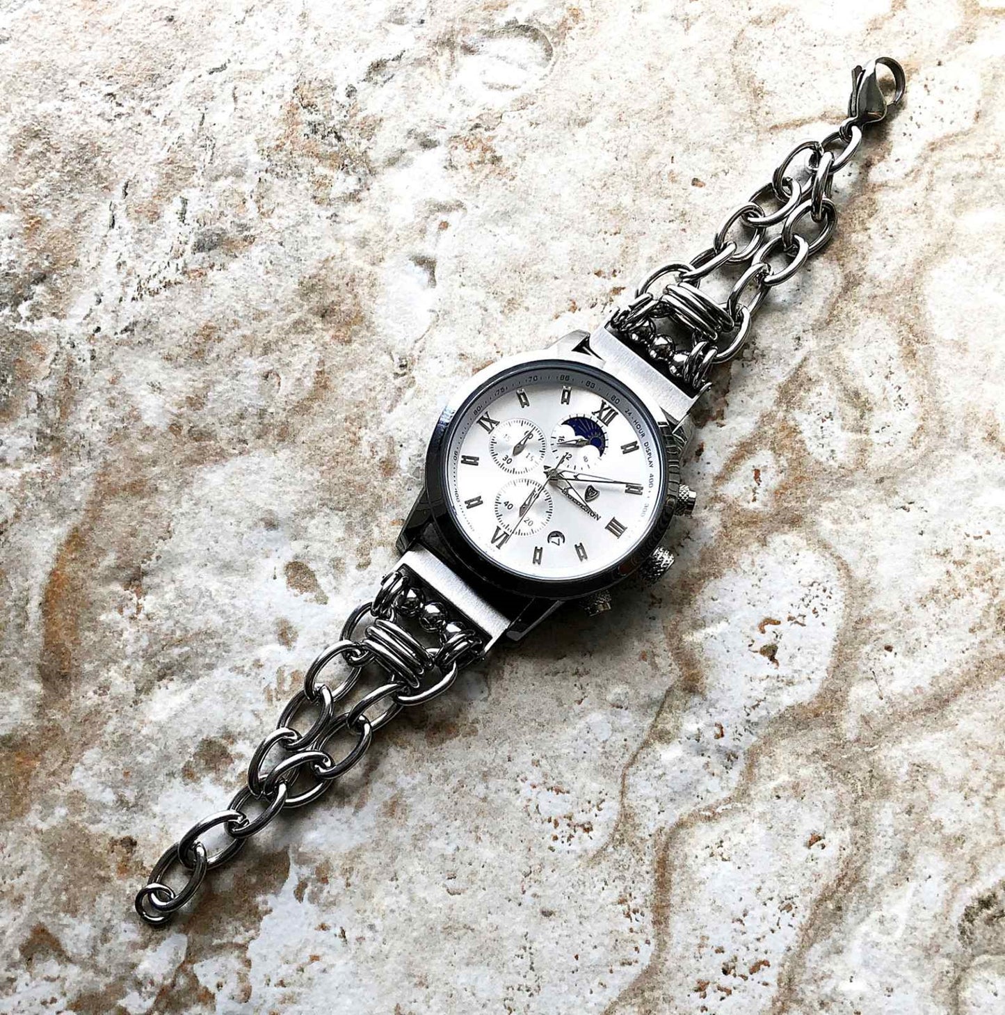 Google Pixel Watch 3 2 1 41mm Band Silver Color Adjustable Bracelet Strap Stainless Steel Chain Links Fashion Accessory Tech Jewelry A20
