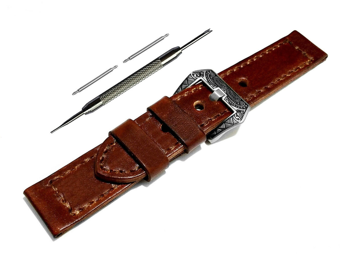 Samsung Dark Brown Band for Galaxy Watch Active 2 40mm 42mm 44mm Premium Leather with Stitches Bracelet Cuff Wristband Strap Pins and Tool