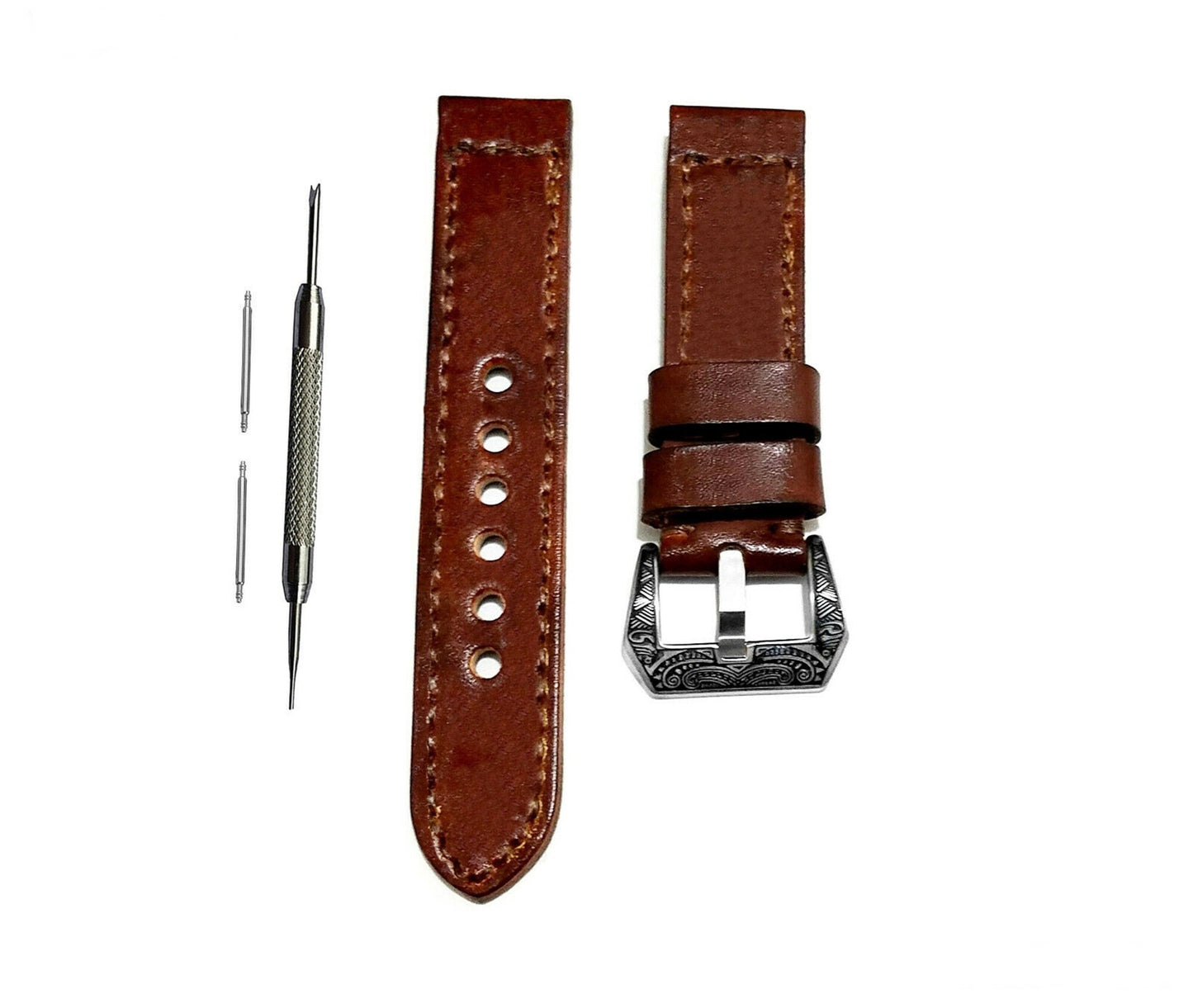 Samsung Dark Brown Band for Galaxy Watch Active 2 40mm 42mm 44mm Premium Leather with Stitches Bracelet Cuff Wristband Strap Pins and Tool