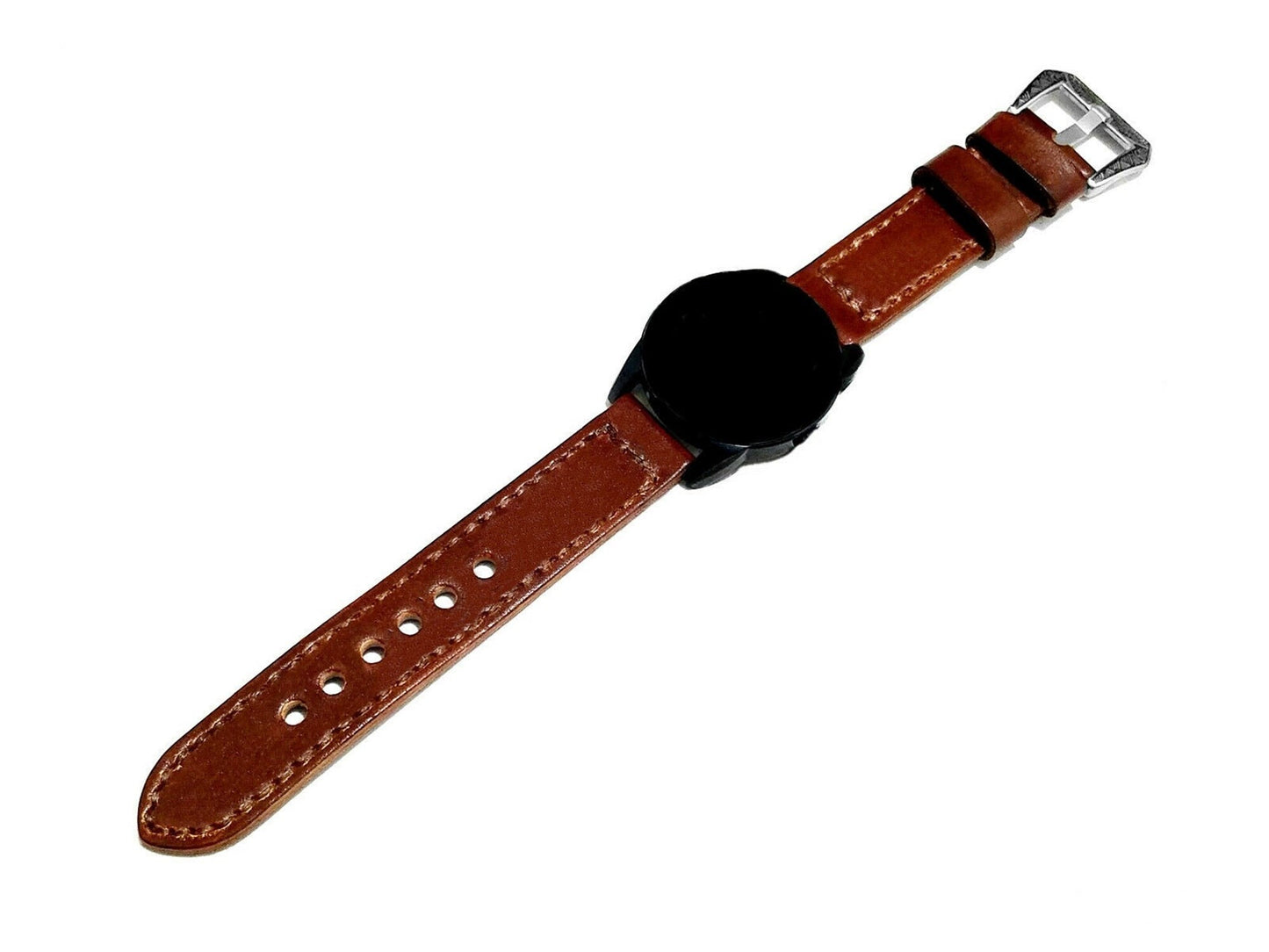 Samsung Dark Brown Band for Galaxy Watch Active 2 40mm 42mm 44mm Premium Leather with Stitches Bracelet Cuff Wristband Strap Pins and Tool