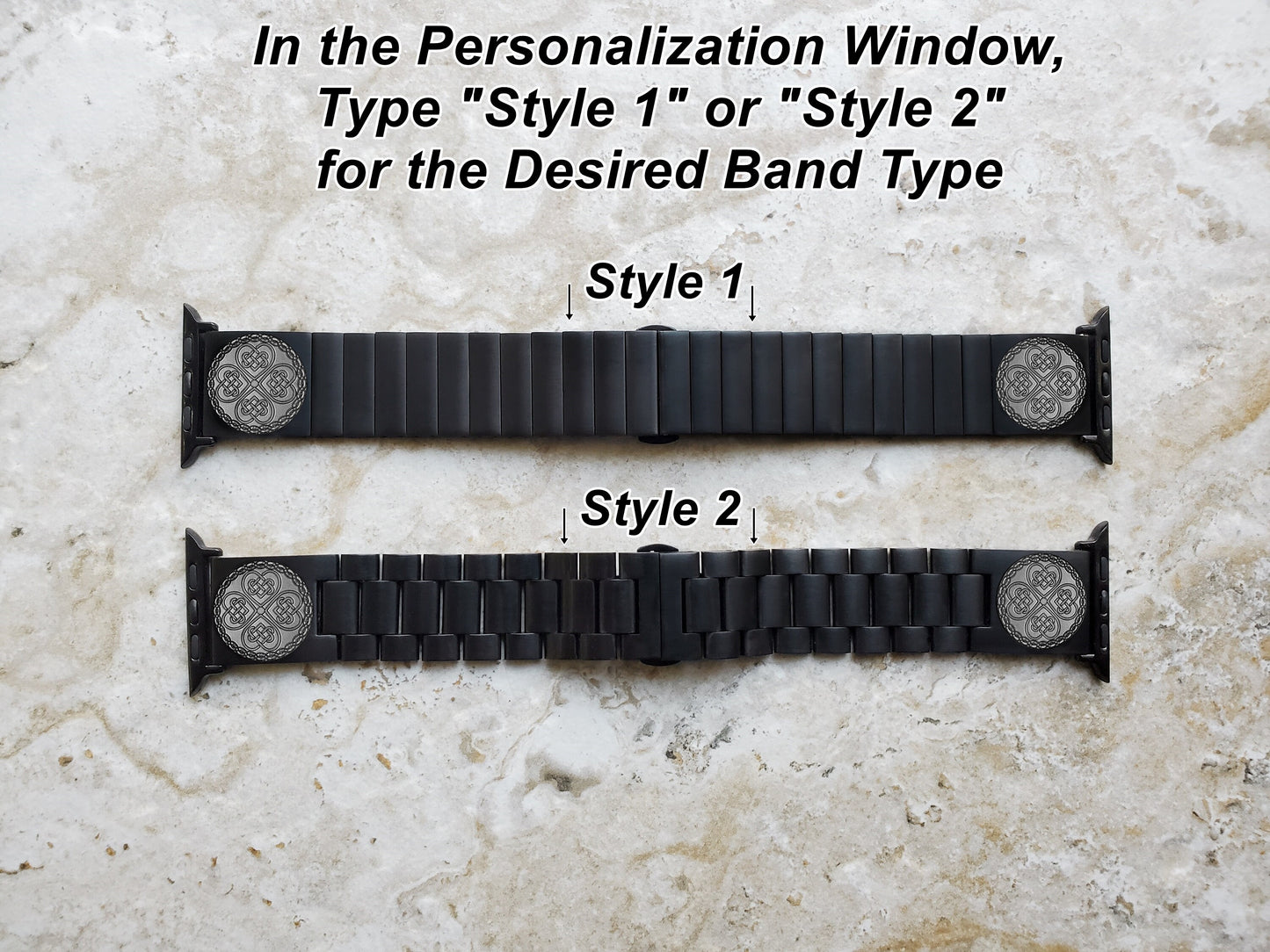 Engraved Watch Band Compatible with Apple iWatch Ultra 2 49mm and 9 8 Series 41mm 45mm Case Black Stainless Steel Tooled Strap Bracelet CC3