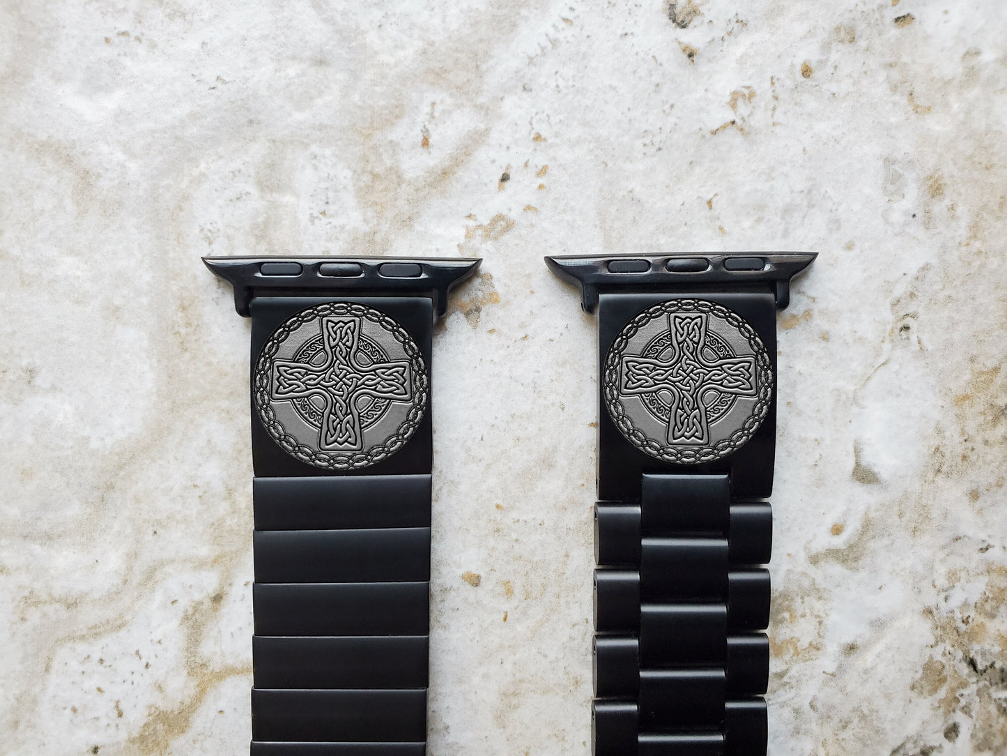 Engraved Watch Band Compatible with Apple iWatch Ultra 2 49mm and 9 8 Series 41mm 45mm Case Black Stainless Steel Tooled Bracelet Strap CC2