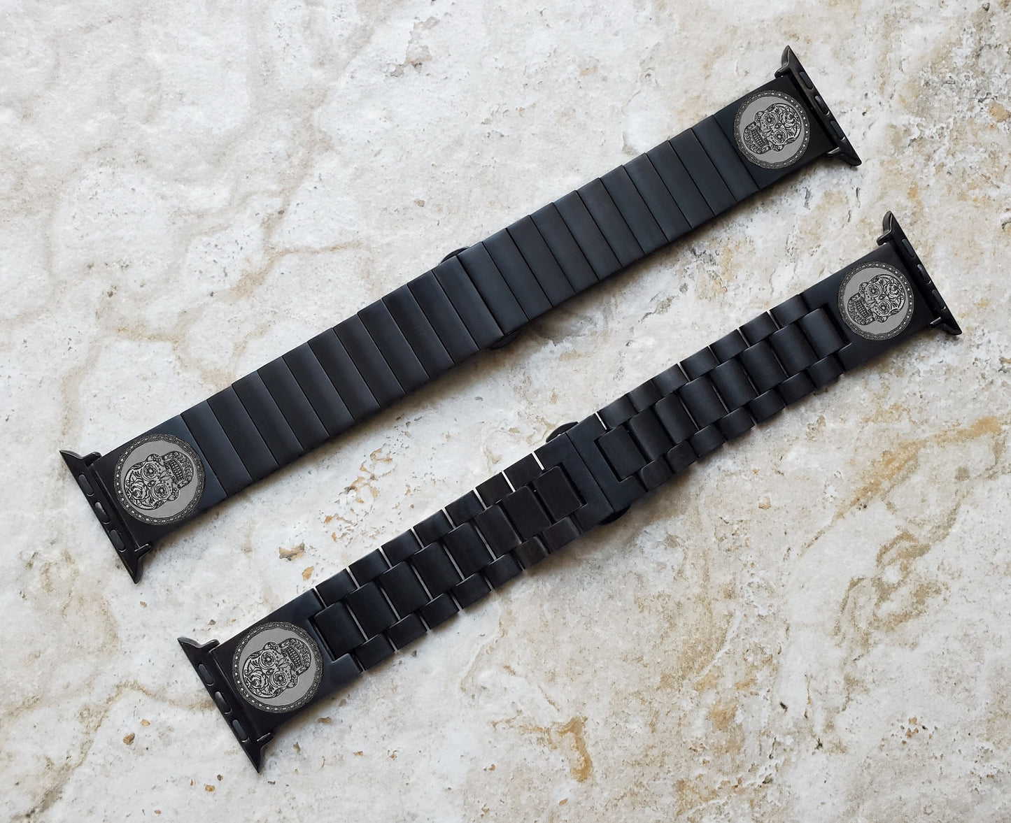 Engraved Watch Band Compatible with Apple Watch Ultra 2 9 8 7 SE 6 5 4 3 2 1 Case 38mm 40mm 41mm 42mm 44mm 45mm 49mm Black St Steel SS2