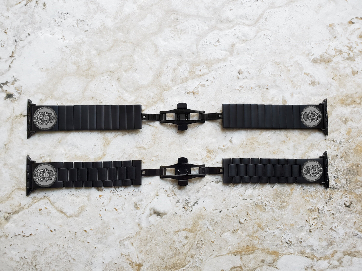 Engraved Watch Band Compatible with Apple Watch Ultra 2 9 8 7 SE 6 5 4 3 2 1 Case 38mm 40mm 41mm 42mm 44mm 45mm 49mm Black St Steel SS2