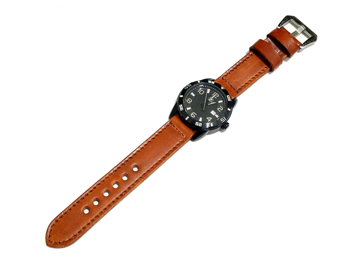 Light Brown 20mm 22mm 24mm Width Handmade Double Sided Stitched Premium Genuine Leather Watch Band Strap Kit for Watches - Pins Buckle Tool