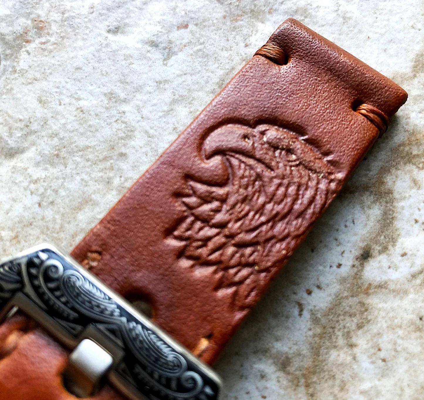 Limited Brown Eagle Head R Band 22mm 24mm 25mm Compatible with Apple Watch Fitbit Versa 2 3 4 Sense 2 Ionic Embossed Real Leather Strap