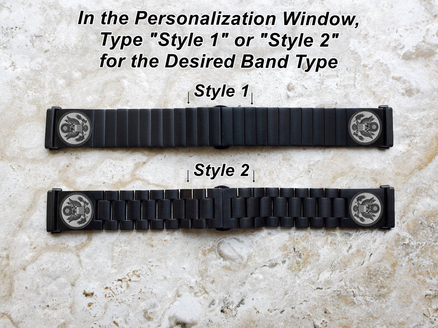 Engraved Watch Band Compatible with Fitbit Versa Lite 2 3 4 and Sense 2 Smartwatches Black Color Stainless Steel Bracelet Strap AS1