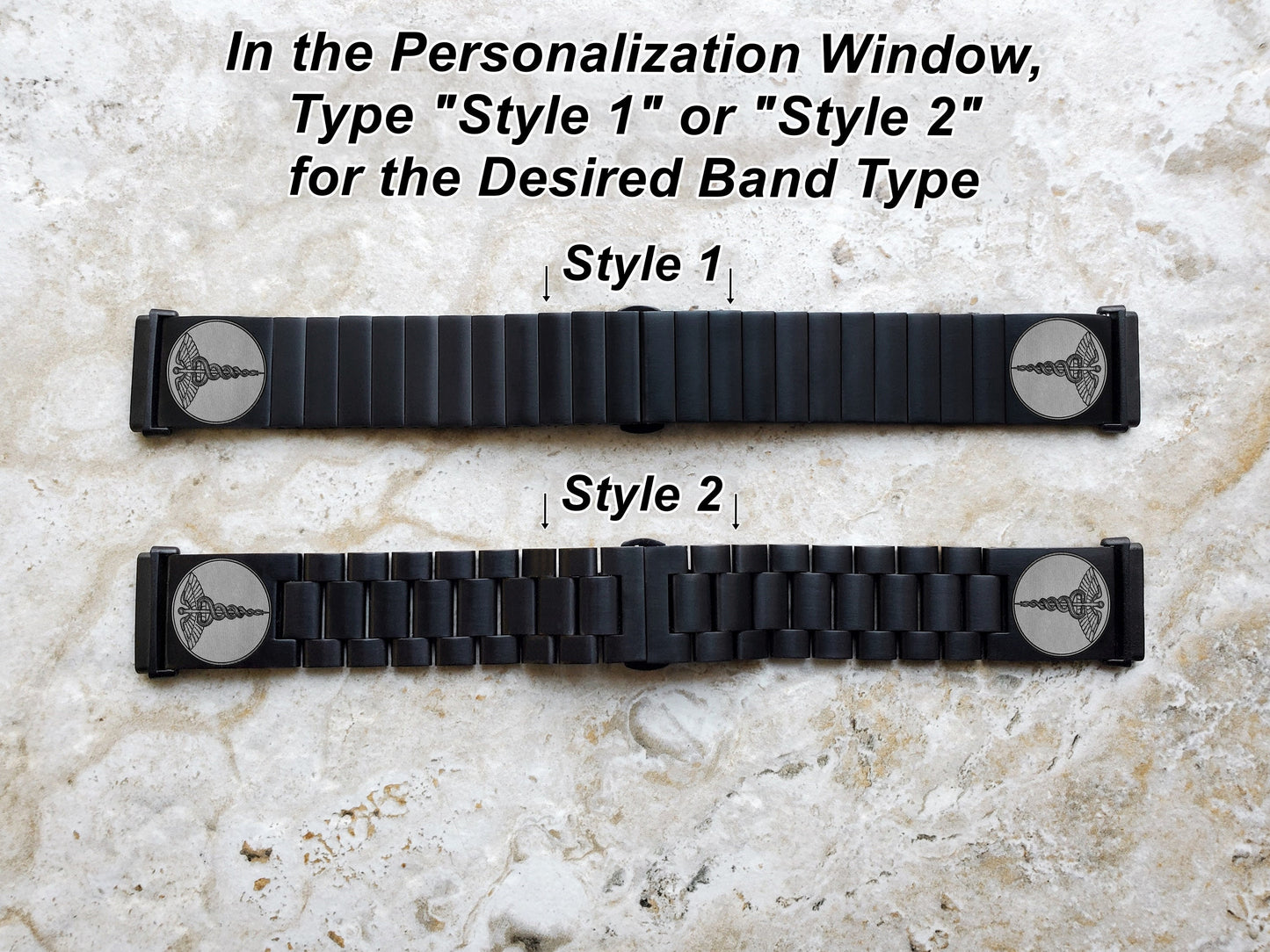 Engraved Watch Band Compatible with Fitbit Versa Lite 2 3 4 and Sense 2 Smartwatches Black Color Stainless Steel Bracelet Strap MS1