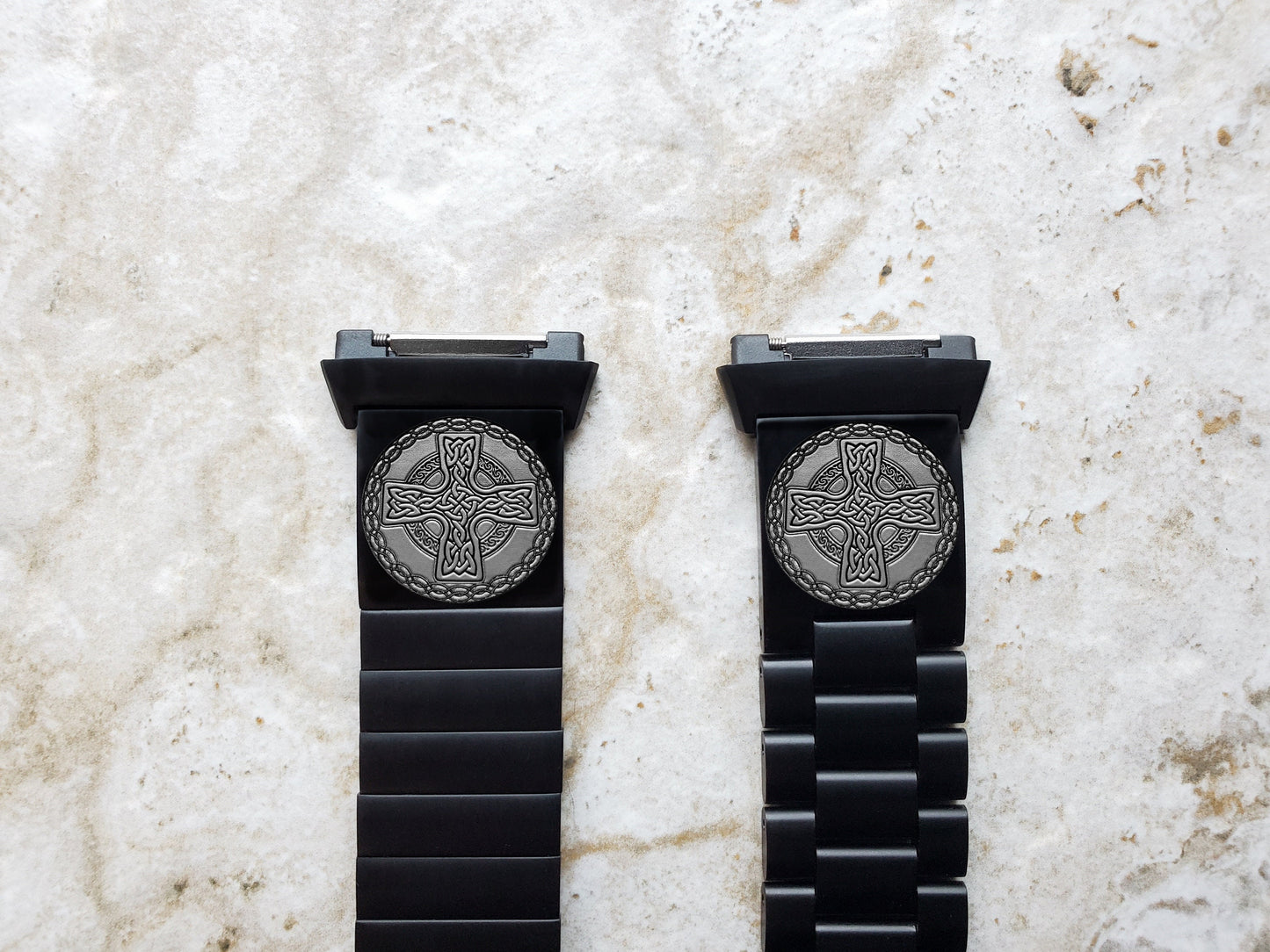 Engraved Watch Band Compatible with Fitbit Ionic Smartwatches Black Color Stainless Steel Strap Bracelet with Quick Release Adapters CC2