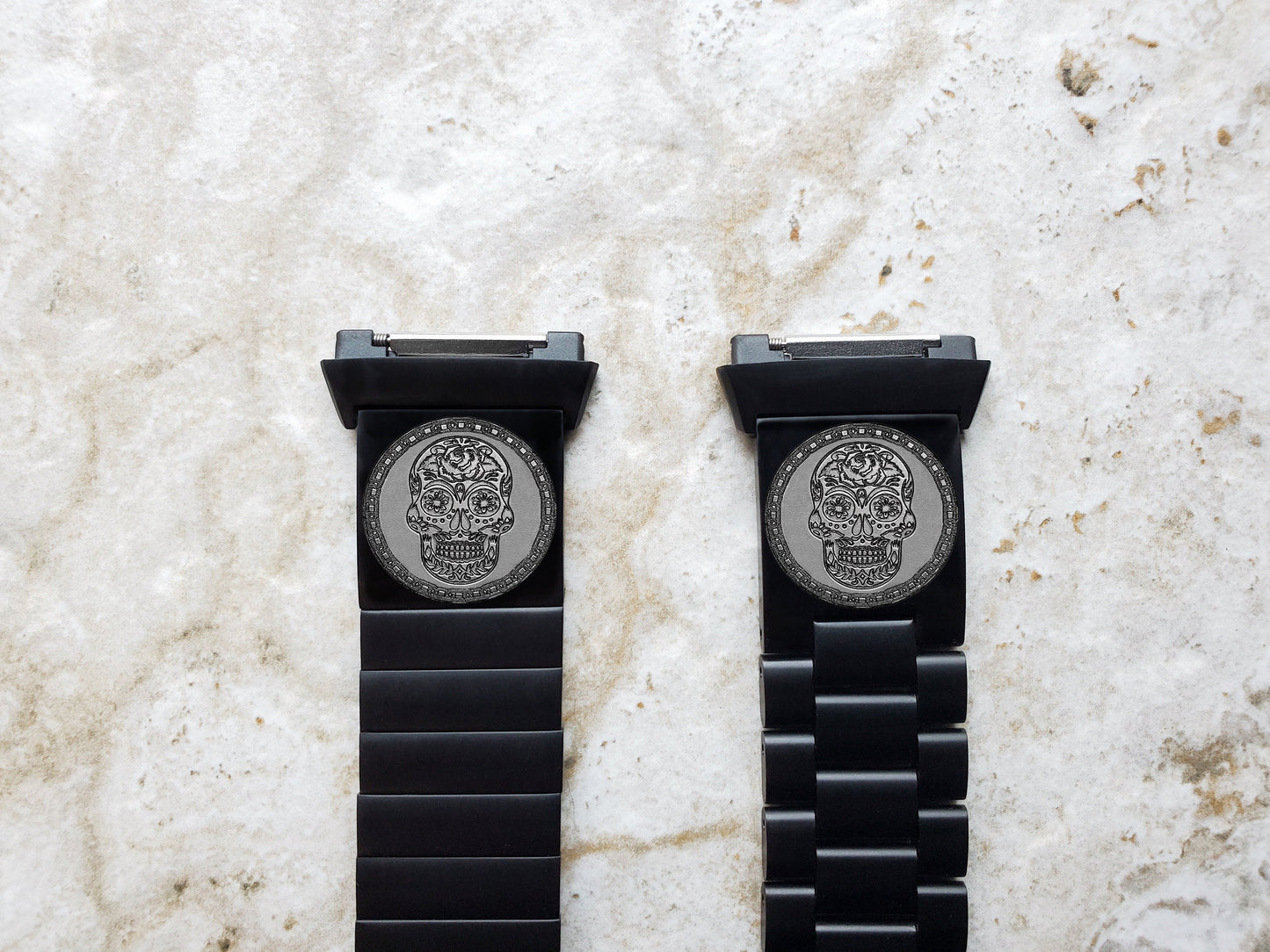 Engraved Watch Band Compatible with Fitbit Ionic Smartwatches Black Color Stainless Steel Strap Bracelet with Quick Release Adapters SS2