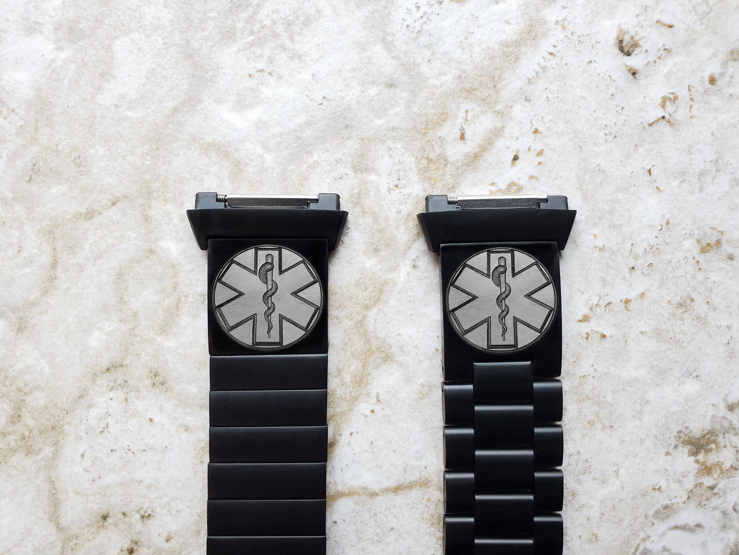 Engraved Watch Band Compatible with Fitbit Ionic Smartwatches Black Color Stainless Steel Strap Bracelet with Quick Release Adapters MS2