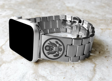 Engraved Watch Band Compatible with Apple iWatch Ultra 2 49mm and 9 8 Series 41mm 45mm Case Silver Stainless Steel Tooled Strap Bracelet AS1