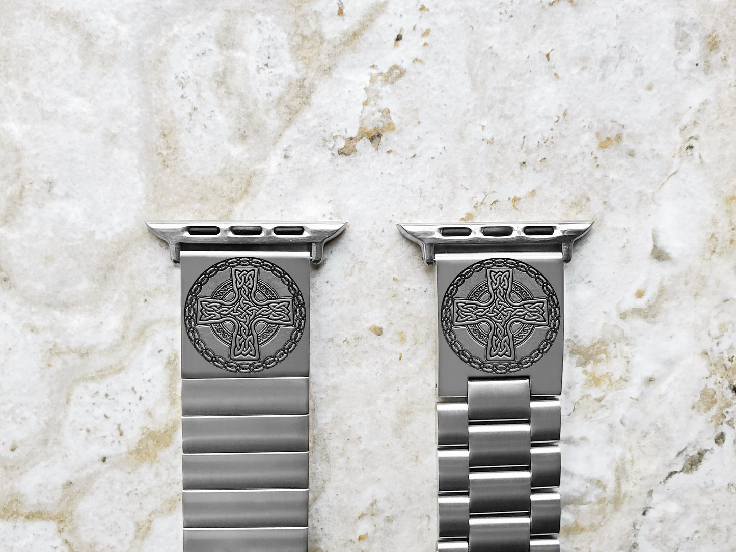 Engraved Watch Band Compatible with Apple iWatch Ultra 2 49mm and 9 8 Series 41mm 45mm Case Silver Stainless Steel Tooled Bracelet Strap CC2