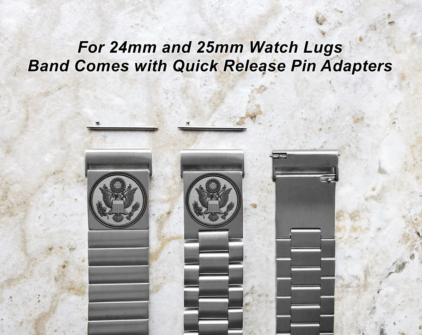 Engraved Watch Band for 22mm 24mm 25mm Lugs Traditional Casual Luxury and Smartwatches Silver Color Stainless Steel Strap Bracelet AS1