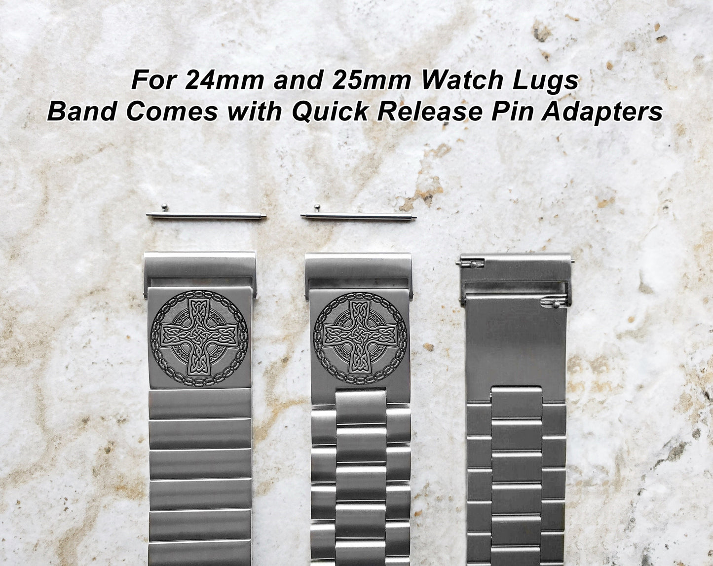 Engraved Watch Band for 22mm 24mm 25mm Lugs Traditional Casual Luxury and Smartwatches Silver Color Stainless Steel Strap Bracelet CC2