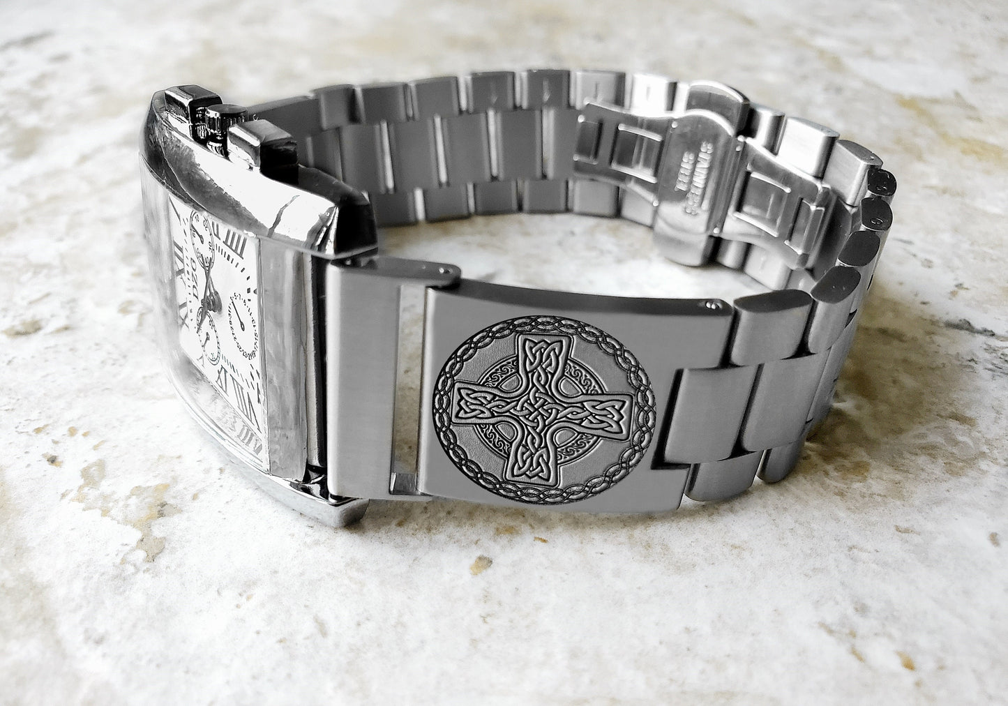 Engraved Watch Band for 22mm 24mm 25mm Lugs Traditional Casual Luxury and Smartwatches Silver Color Stainless Steel Strap Bracelet CC2