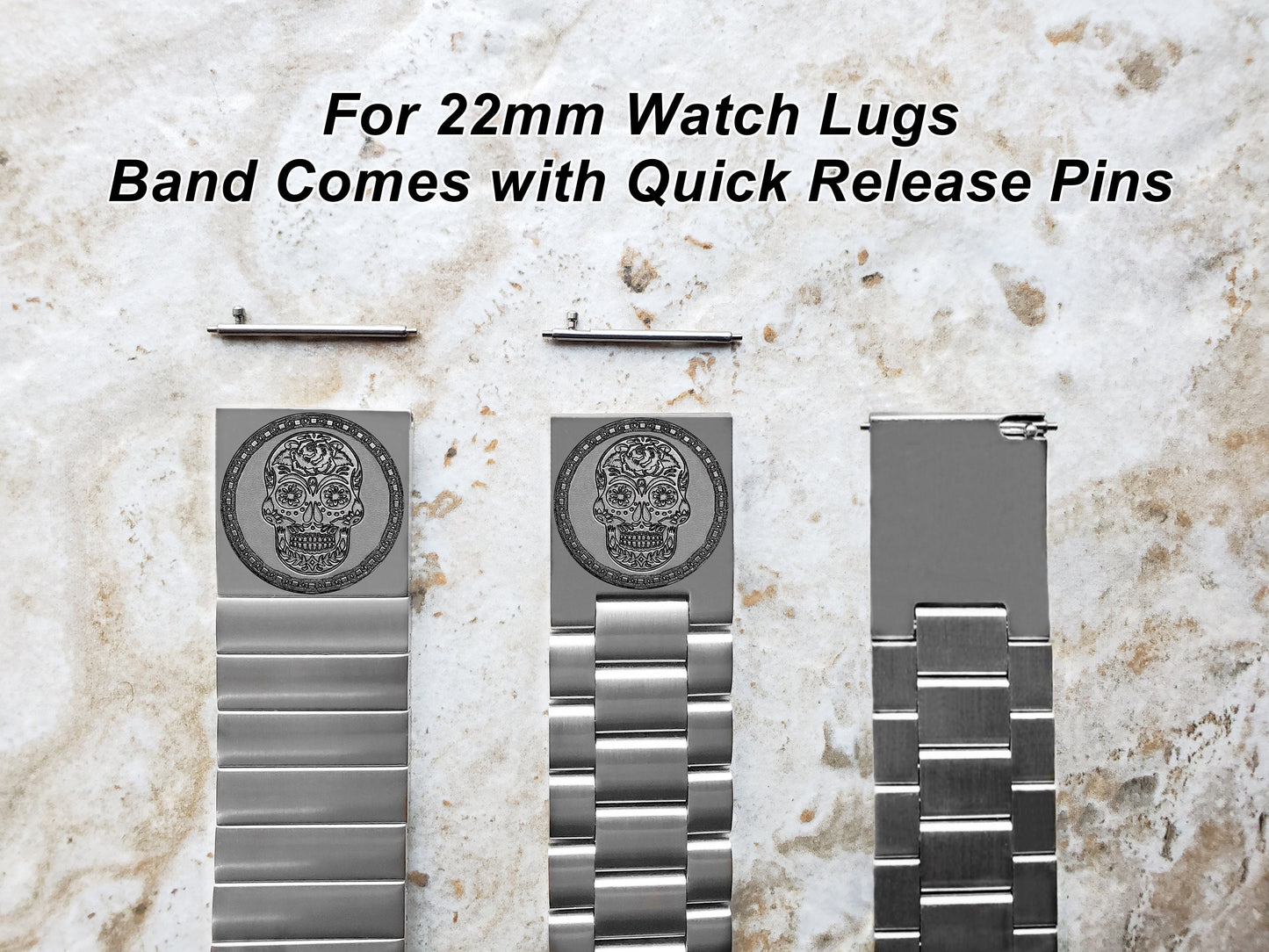 Engraved Watch Band for 22mm 24mm 25mm Lugs Traditional Casual Luxury and Smartwatches Silver Color Stainless Steel Bracelet Strap SS2